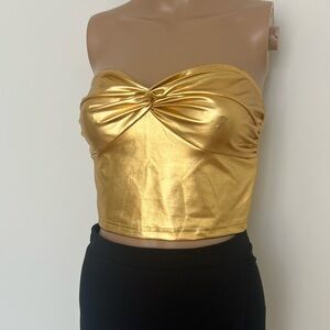 SHEIN Gold Metallic Strapless Twist Crop Top